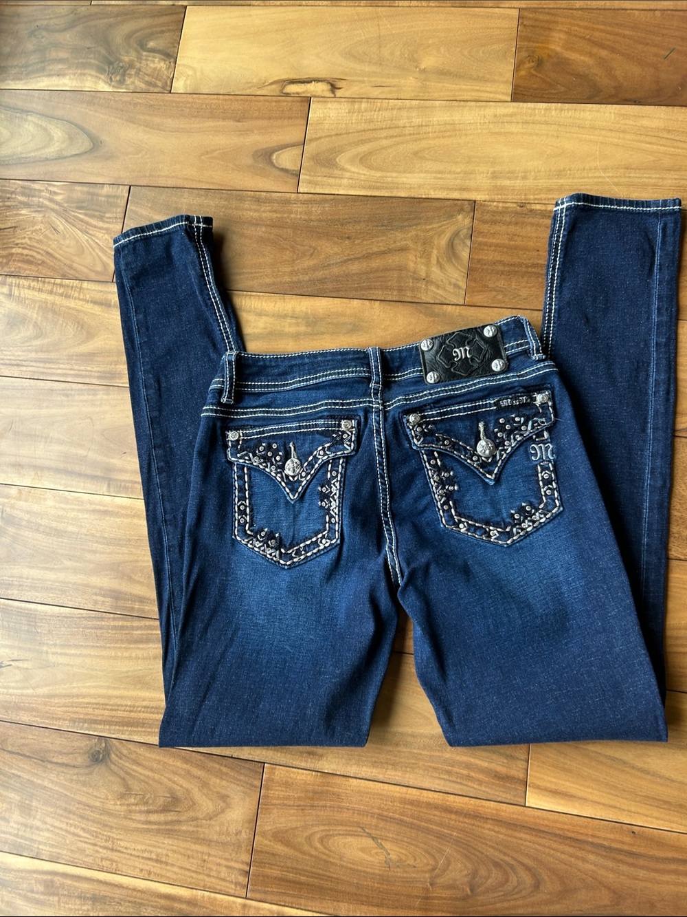 Miss Me Dark Blue Skinny Jeans with Contrast Stitching
